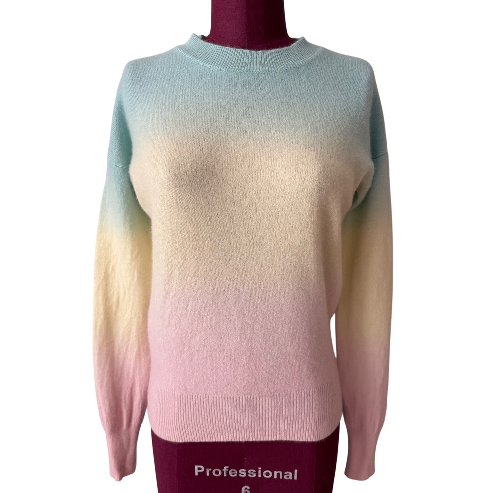 AQUA Cashmere Sweater Ombre Pastel Blue Yellow Pink Small - Picture 2 of 8